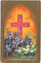Easter Postcard Embossed Red Floral Cross Sunset  1911 - $4.94