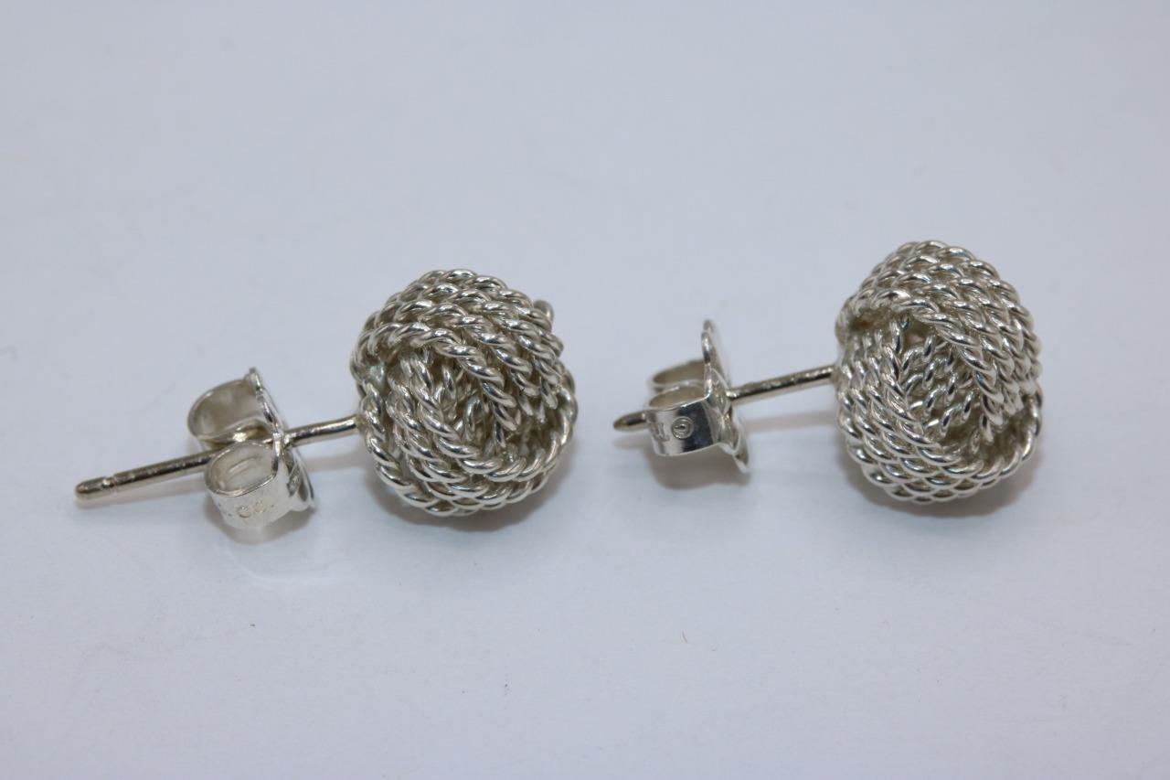 Primary image for Tiffany & Co. 925 Sterling Silver Somerset Twist Knot Mesh Stud Earrings