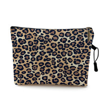 Water Resistant Makeup Bag Zebra Stripe Brown Pink Print Linen Cosmetic Bag Orga - £11.97 GBP