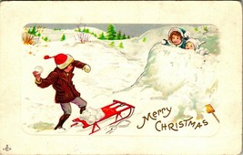 Snowball Fight Sled Embossed Merry Christmas UNP Stecher DB Postcard C4 - £9.27 GBP