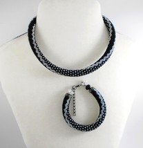 Black-Silver halographic Jewelery set: beaded Necklace and Bracelet, Han... - $50.00