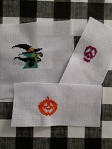 Completed Halloween Witch Skull Pumpkin Finished Cross Stitch - £4.78 GBP