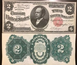 Reproduction Copy 1891 $2 Silver Certificate William Windom US Currency Bill - £3.20 GBP