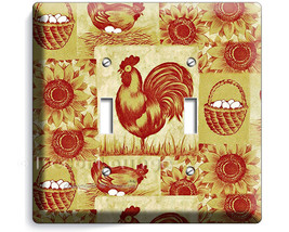 Country morning french rooster chicks hen chickens egg basket rustic double ligh - £12.01 GBP