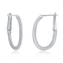 Sterling Silver Ultra-Thin 25mm Hoop CZ Earrings - Oval - £51.84 GBP