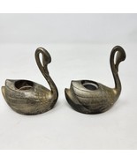 2 Vintage Small Metal Swan Candle Holders Silver? Brass? - £12.46 GBP