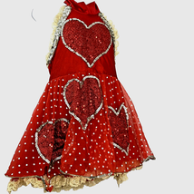Child Red Silver Polka Dot Sequin Heart Lace Dance Costume Sz Small Vintage 70s - £15.59 GBP