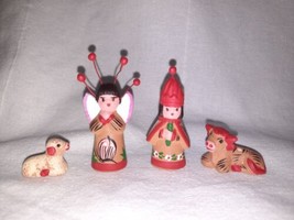 Miniature Vintage Tonala Mexican Folk Art Pottery Nativity Set Of 4 Pieces - £10.81 GBP