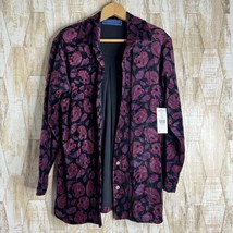 Karen Scott Button front Velour Women&#39;s Size S Vintage Paisley Black Cot... - $371.81 MXN