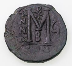 565-578 Byzantine Emp, Justin II &amp; Sophia AE Follis, RY 6 - $101.68 CAD