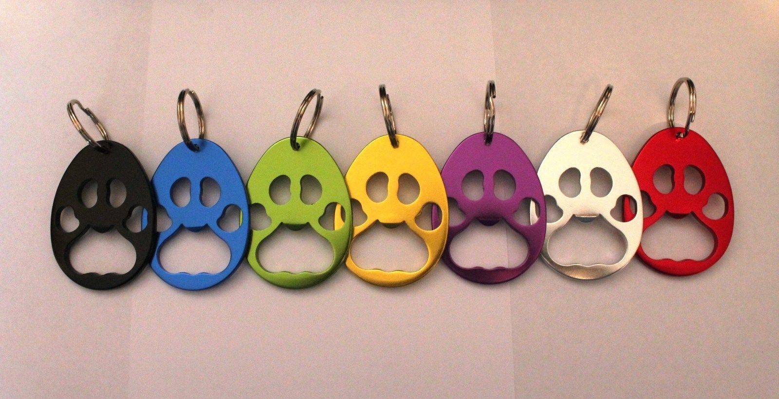 Aluminum Pet Paw Print Bottle Opener Key Ring Chain Dog Cat - Choice of Color