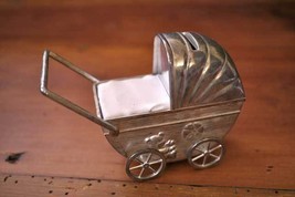 Vintage Mid Century 40s Pewter Silverplate Mirror Baby Carriage Coin Pig... - $9.99