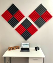 2&quot; Red &amp; Black Acoustic Wedge Soundproofing Studio Foam Tiles 12 Pack - £31.34 GBP