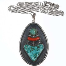 MId Century Southwestern Modernist sterling, turquoise, and coral pendant - £153.75 GBP