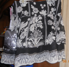 Pirouette Black Floral Grey Lined Acetate Holiday Silk Blend Ruffled Skirt 10 - £9.49 GBP