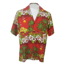 Alvish Men Hawaiian camp shirt pit to pit 24 L aloha luau tropical floral palm - £15.00 GBP