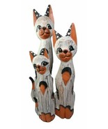 Balinese Wood Handicraft Polka Orange Feline Cat Family Set of 3 Figurin... - $52.06 CAD