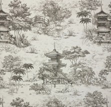 Hamilton Pagodas Graphite Gray Asian Temple Toile Fabric By The Yard 54&quot;W - £12.78 GBP
