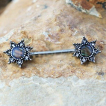 316L Stainless Steel Abalone Shell Inlay Star Nipple Bar - $23.99