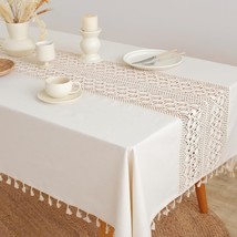 Table Cloth, Rectangle Tablecloth Washable Cotton Linen Tablecloths Crochet Patc - $40.99