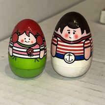 Vintage Weeble Wobble Red Hair Girl with Green Pants Pink Stripe Top &amp; S... - $19.75