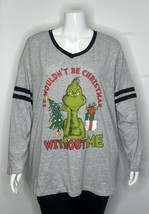 The Grinch Plus Women&#39;s Christmas Print V-Neck Long Sleeve Tee Grey 4X NWT - $13.99