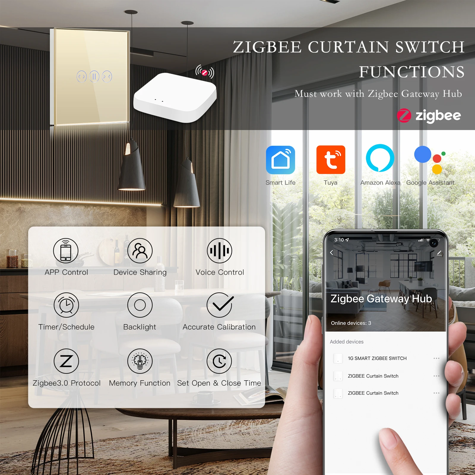 House Home BSEED Zigbee Smart Curtain Switch Electric Motorized Tuya A House Hom - £55.06 GBP