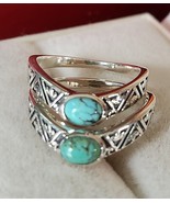 Chevron Style Turquoise Artisan Crafted Stackable Ring in 925 Sterling Sz 6 - £15.68 GBP+
