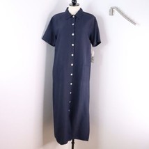 New HSZ Women&#39;s M 90&#39;s Y2K Navy Blue Linen Blend Button-Up Maxi Shirt Dress - $30.00