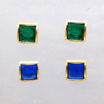 Faceted Lucite Jewel Stud Earrings Bundle, Vintage Emerald Green and Sapphire - £20.10 GBP