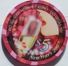  $5 Ltd Edition 500 RIO Hotel &amp; Casino Vegas Casino Chip New Year&#39;s Eve ... - £8.67 GBP