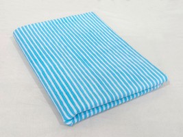 5 Yards Hand Block Striped Printed Cotton Voile Fabric White Blue Striped Fabric - £23.90 GBP