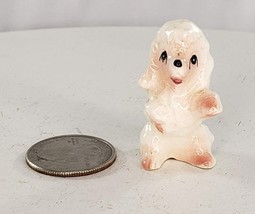 Vintage Poodle Pink White Dog Miniature Figurine Puppy Begging - $14.01