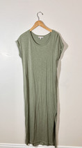 SUNDRY Short Sleeve Cuffs Maxi Side Slit Cotton T Shirt Dress 3 LARGE Green - £34.17 GBP