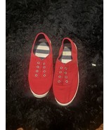 Cherry Red Canvas and White Lace Up Canvas Low Tennis Shoes Sneakers Siz... - $9.90