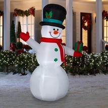 Christmas 7&#39; Tall Airblown Inflatable Snowman W Gift Led Nib - £37.27 GBP