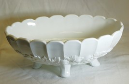 Indiana Milk Glass Fruit Bowl Oval Centerpiece Footed Scalloped Edge Vintage 50s - £31.13 GBP