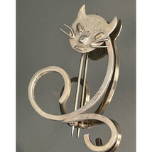 Fl Handmade 925 Sterling Silver Kitty Cat Silhouette Brooch Sky - $42.47