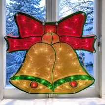 Christmas Bells Lighted Window Decor Holographic lridescent Sculpture VT... - $19.02