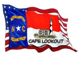 USA NC Flags Cape Lookout Lighthouse  Decal Sticker Car Wall Window Cup Cooler - £5.46 GBP+