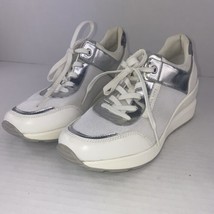 Michael Kors Sneakers Trainers White &amp; Metallic Silver MK Logo   Size 9  B3I - £49.05 GBP