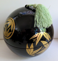 Vintage Black Lacquer Durlaque MADE IN JAPAN Sphere Covered Dish - $18.99