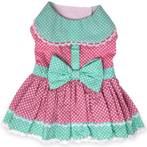 Pink and Teal Polka Dot Dog Dress with  Matching Leash Sizes XS- XL - £15.97 GBP