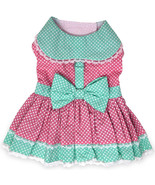 Pink and Teal Polka Dot Dog Dress with  Matching Leash Sizes XS- XL - £16.04 GBP