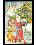 Vintage Postcard A Merry Christmas German Embossed Santa Claus Candles T... - $12.86