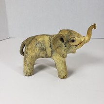 Vintage Hand Carved Tan and Black Folk Art Oyster Shell Elephant Figurine 3.5&quot; - £19.72 GBP