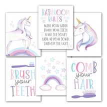 6 Reversible Unicorn Bathroom Decor Wall Art 8X10 - Kids Bathroom Decor ... - $12.99