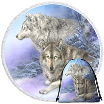 Wildlife drawings snow forest wolves circle beach towel thumb200