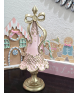 Elegant Pink &amp; Gold Decorative Christmas Tree Accent with Bow Figurine D... - $44.54