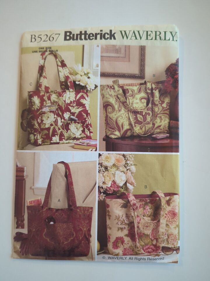 Butterick 5267 Waverly Sewing Pattern Partial CUT 3 Bags Lined Totes Pockets - $8.54